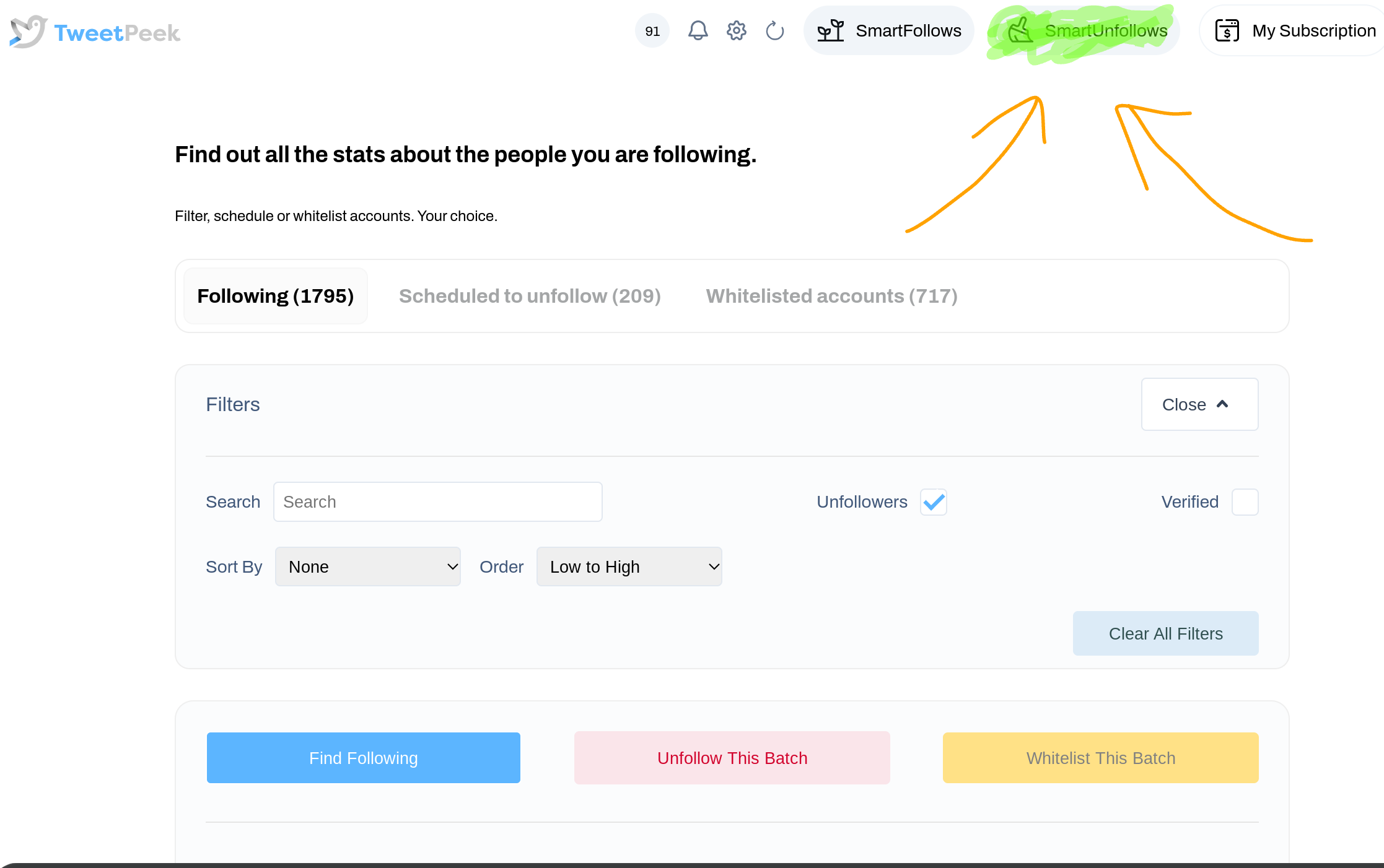 Where to click on the TweetPeek.ai homepage